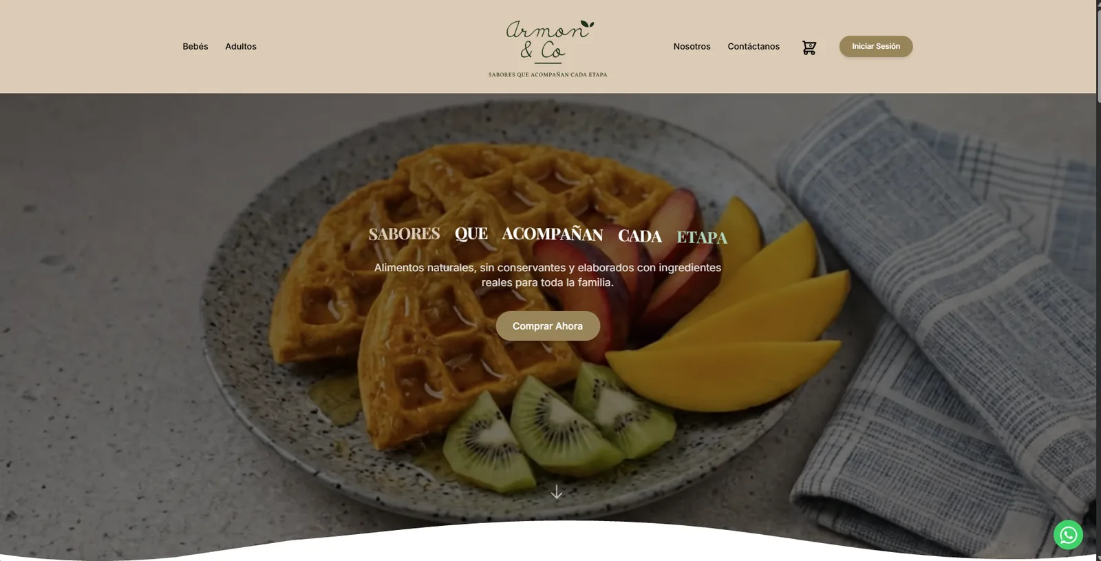 Página de inicio de la tienda online de Armon & Co, alimentos naturales