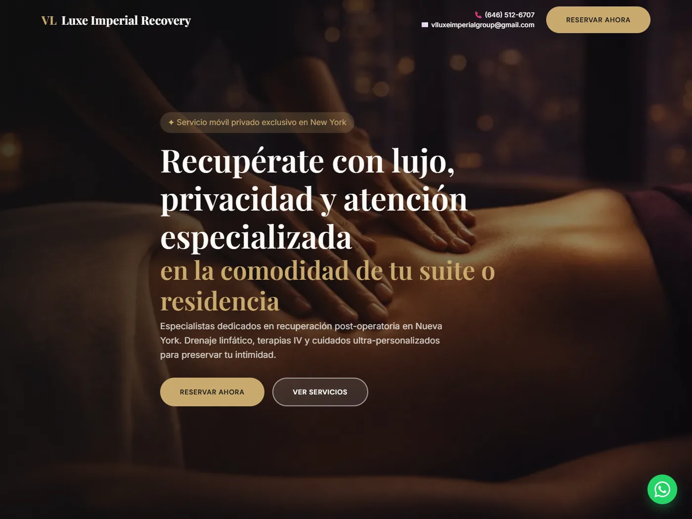 Portada del sitio de VL Luxe Imperial Recovery, servicio de recuperación post-operatoria en Nueva York